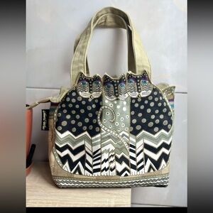 LAUREL BURCH MULTIHUED CUTOUT CATS TOTE HANDBAG CANVAS PURSE